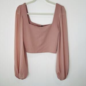 Pink Windsor Top Sheer Long Sleeve Crop Top Size L